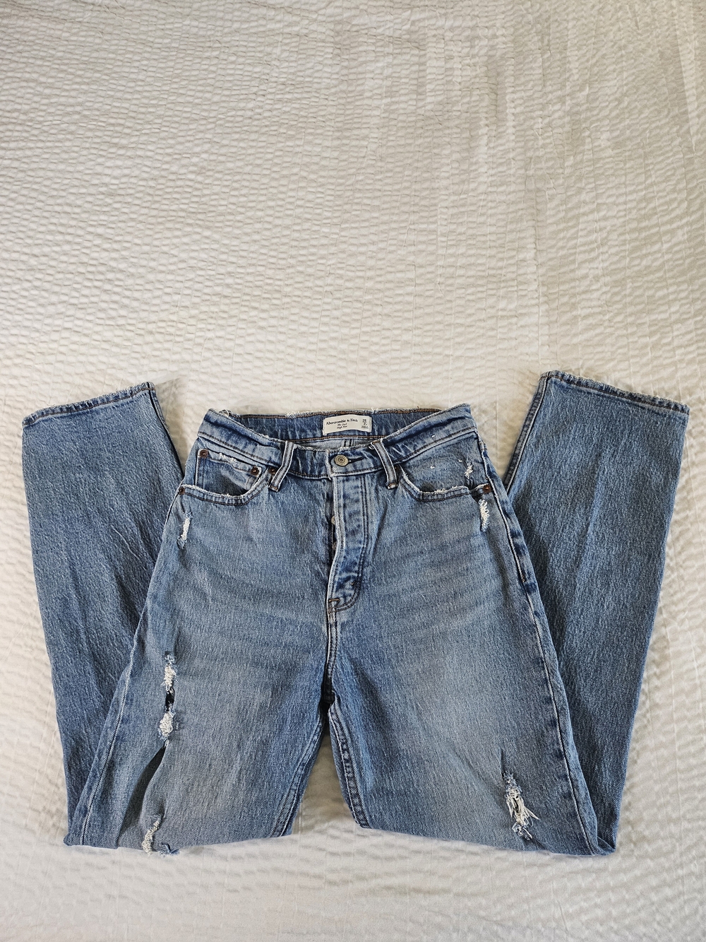 Abercrombie Women Button Fly Denim Distressed Grunge Skater Jeans Dad High Rise